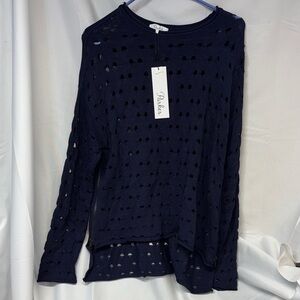 Parker Aquarius long sleeve Midnight Blue Textured  Blouse sweater size Large